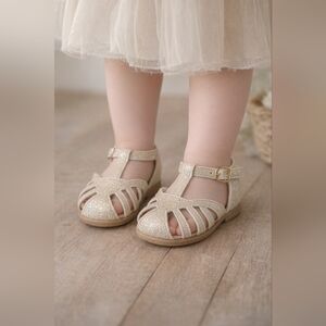 Monkey Feet Golden Pink Glitter Leather Kids Sandals - Gold